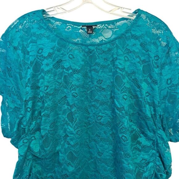 Torrid Aqua Blue/Green Stretch Lace Crew Neck Cinch Side Tee Size 2 2XL - Picture 13 of 14